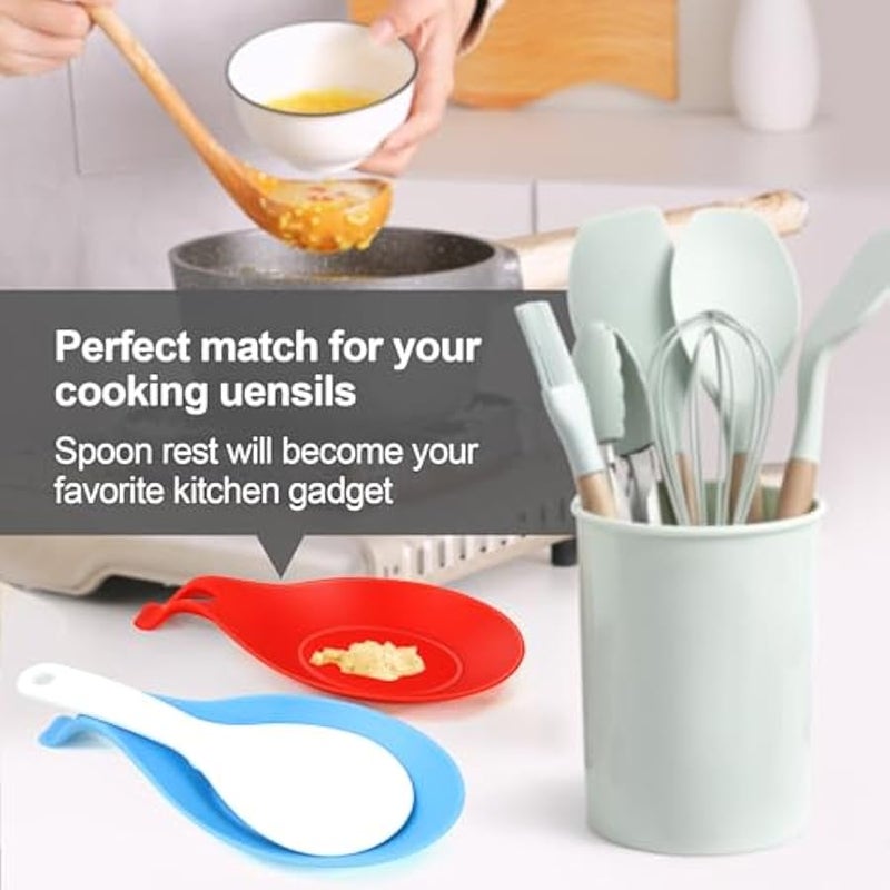 مسند ملاعق لسطح الموقد من تروسكايج، 5 قطع من حامل ملاعق سيليكون صغير لطاولة المطبخ، مسند ملاعق القهوة، حامل ملاعق طبخ مقاوم للحرارة، ادوات مطبخ مثالية، مغارف - Image 4